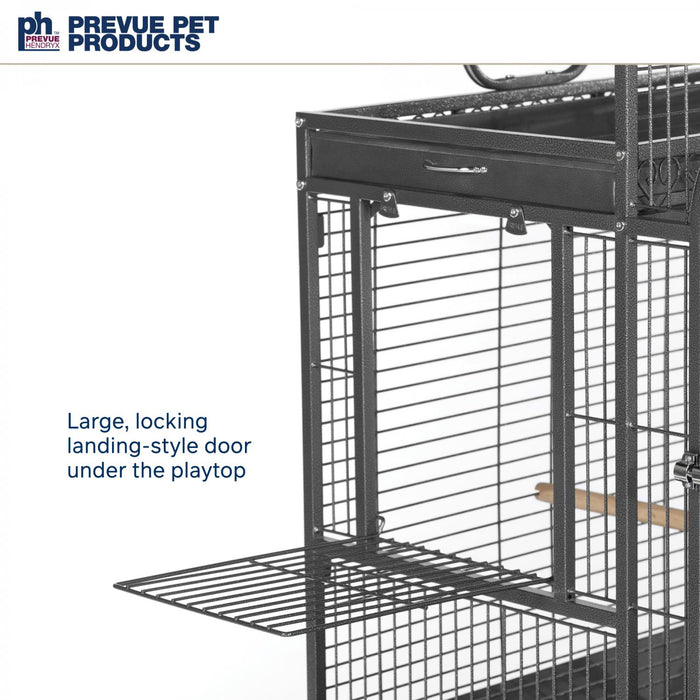 Prevue Pet Products Deluxe Parrot Double Roof Bird Cage with Playtop, Black