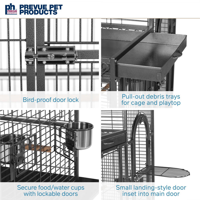 Prevue Pet Products Deluxe Parrot Double Roof Bird Cage with Playtop, Black