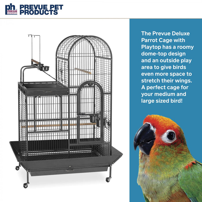 Prevue Pet Products Deluxe Parrot Double Roof Bird Cage with Playtop, Black