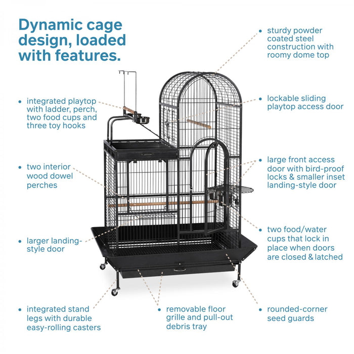 Prevue Pet Products Deluxe Parrot Double Roof Bird Cage with Playtop, Black