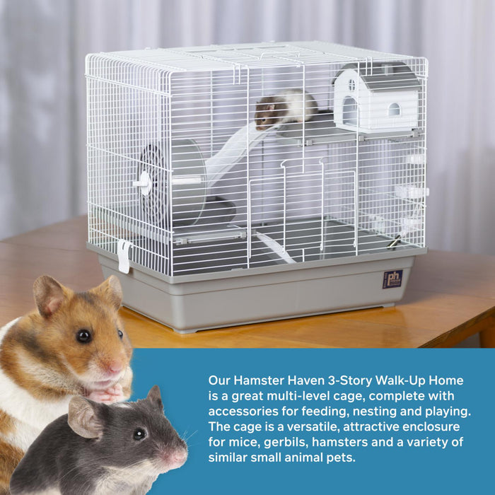 Prevue Pet Products Hamster Haven 3-Story Walk-Up Home, Gray & White