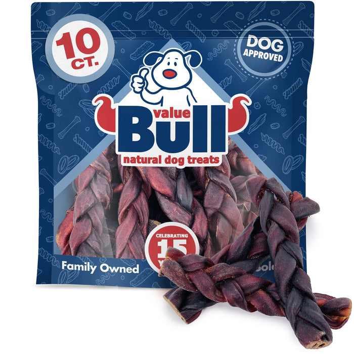 Value Pet Supplies ValueBull USA Collagen Braid Beef Large Dog Chews, Thick 6 Inch 10 Count