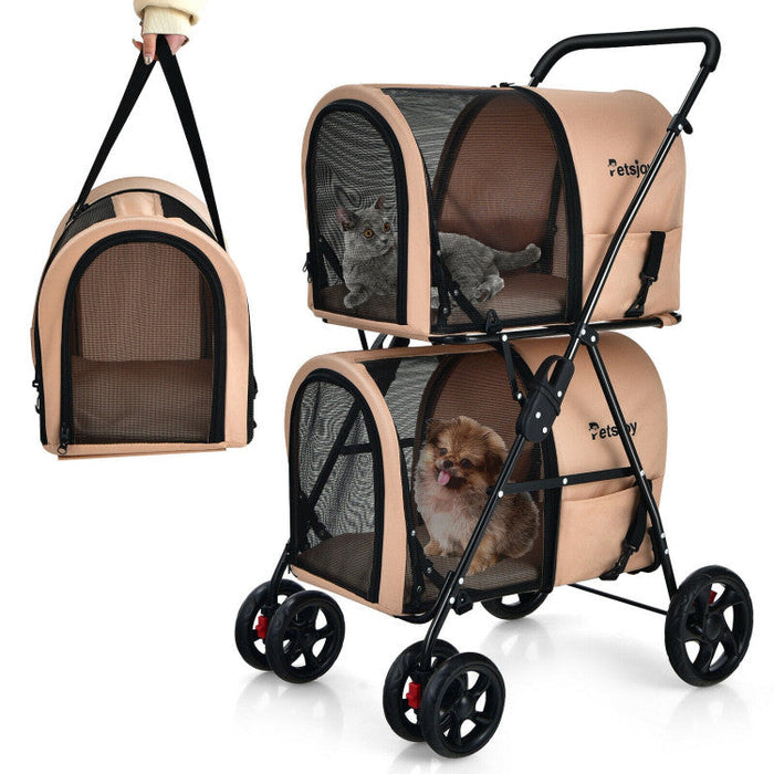 Furr Baby Gifts 4-in-1 Double Pet Stroller with Detachable Carrier and Travel Carriage