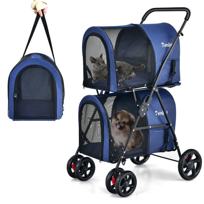 Furr Baby Gifts 4-in-1 Double Pet Stroller with Detachable Carrier and Travel Carriage