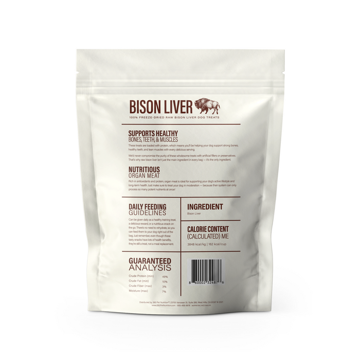 360 Pet Nutrition Bison Liver 100% Freeze Dried Raw Treats for Dogs