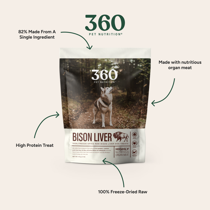 360 Pet Nutrition Bison Liver 100% Freeze Dried Raw Treats for Dogs