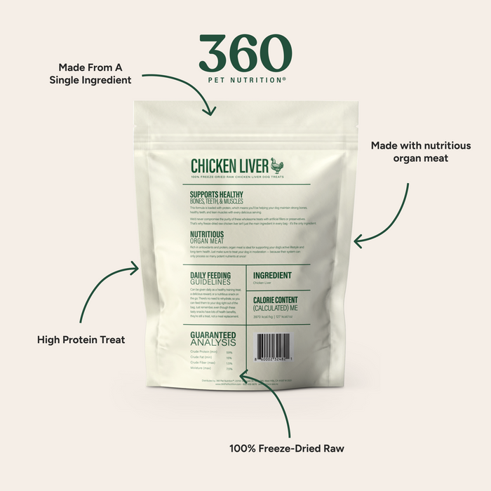 360 Pet Nutrition Chicken Liver 100% Freeze-Dried Raw Dog Treats