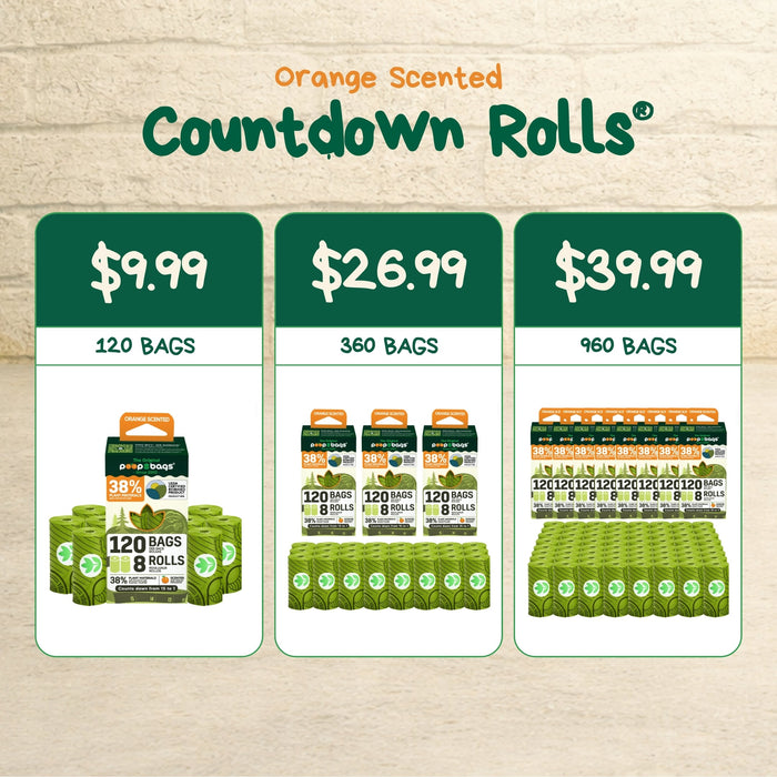 The Original Poop Bags Countdown Rolls® Orange Scented Leash Roll Poop Bags