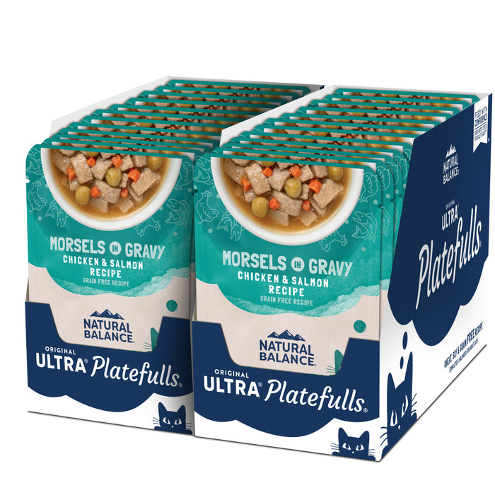Natural Balance Pet Foods Original Ultra Platefulls Morsels in Gravy Wet Cat Food Pouch Chicken & Salmon 3oz (Pack of 24)