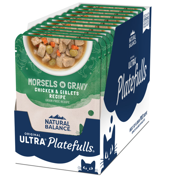 Natural Balance Pet Foods Original Ultra Platefulls Morsels in Gravy Wet Cat Food Pouch Chicken & Giblets 3oz (Pack of 24)