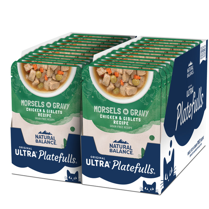 Natural Balance Pet Foods Original Ultra Platefulls Morsels in Gravy Wet Cat Food Pouch Chicken & Giblets 3oz (Pack of 24)