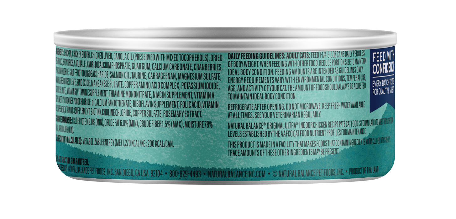 Natural Balance Pet Foods Original Ultra Indoor Canned Cat Food Chicken 5.5oz (Pack of 24)