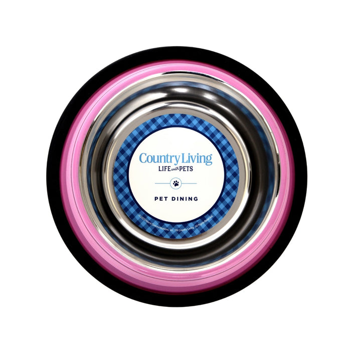 Country Living Set of 2 Ribbed Non-Slip Pet Bowls – Carnation Pink