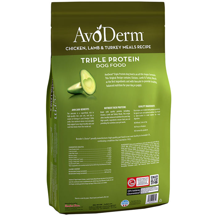 AvoDerm Natural Triple Protein Meal Formula Dry Dog Food 30 lb