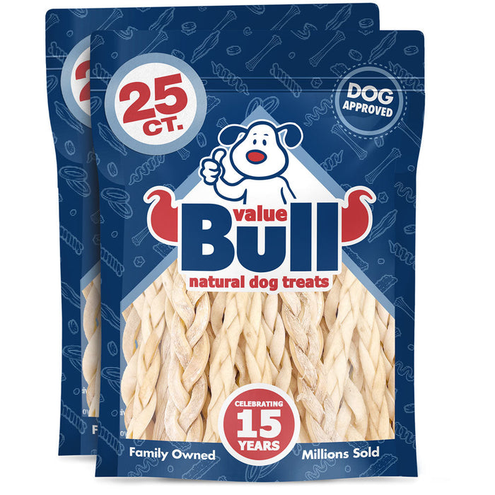 Value Pet Supplies ValueBull Beef Cheek Braids, Long Lasting Dog Chews, 5-6 Inch, 50 Count