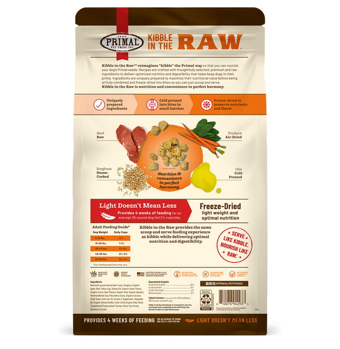 Primal Pet Foods - Primal Pet Foods Beef Recipe Kibble in the Raw Dog Food