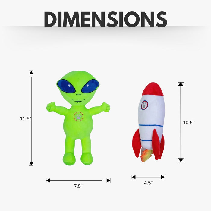 Space Alien & Rocket Plush Dog Toy Gift Set – with Squeaker & Crinkle Paper for Fun Play