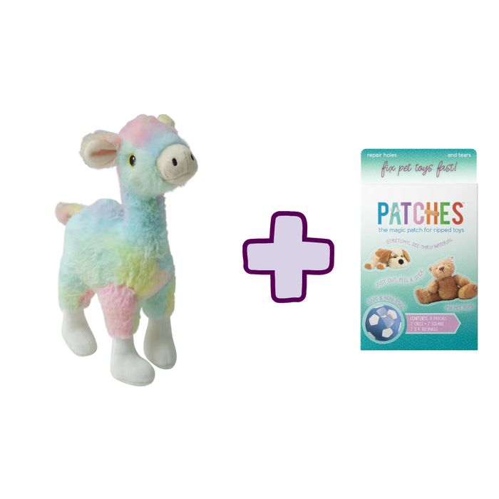 SnugArooz Ally the Alpaca Plush Dog Toy + Patches