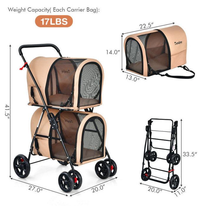 Furr Baby Gifts 4-in-1 Double Pet Stroller with Detachable Carrier and Travel Carriage