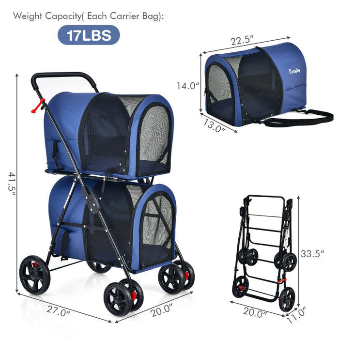 Furr Baby Gifts 4-in-1 Double Pet Stroller with Detachable Carrier and Travel Carriage