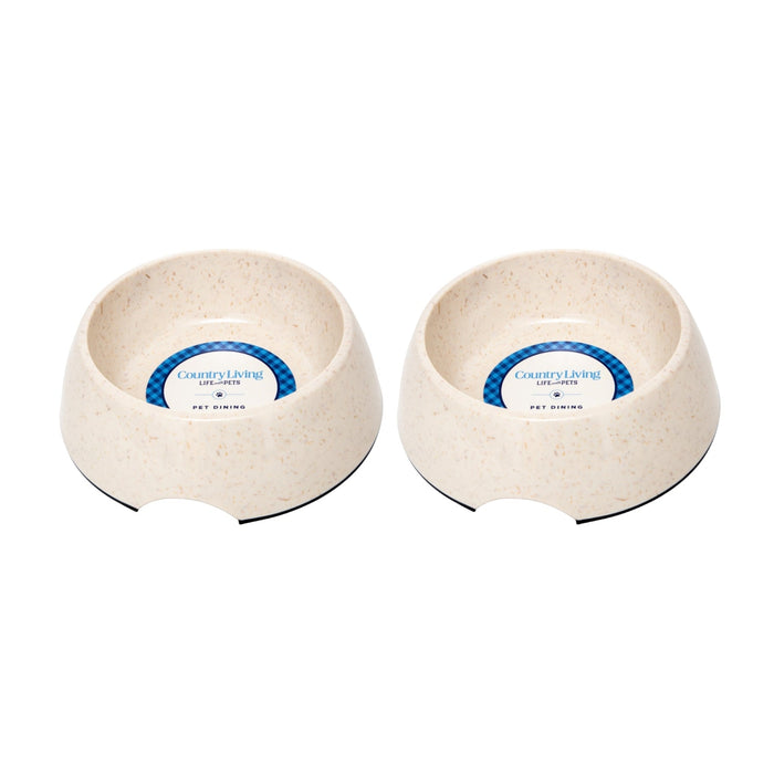 Country Living Set of 2 Natural Fiber Dog Bowls – White Swan