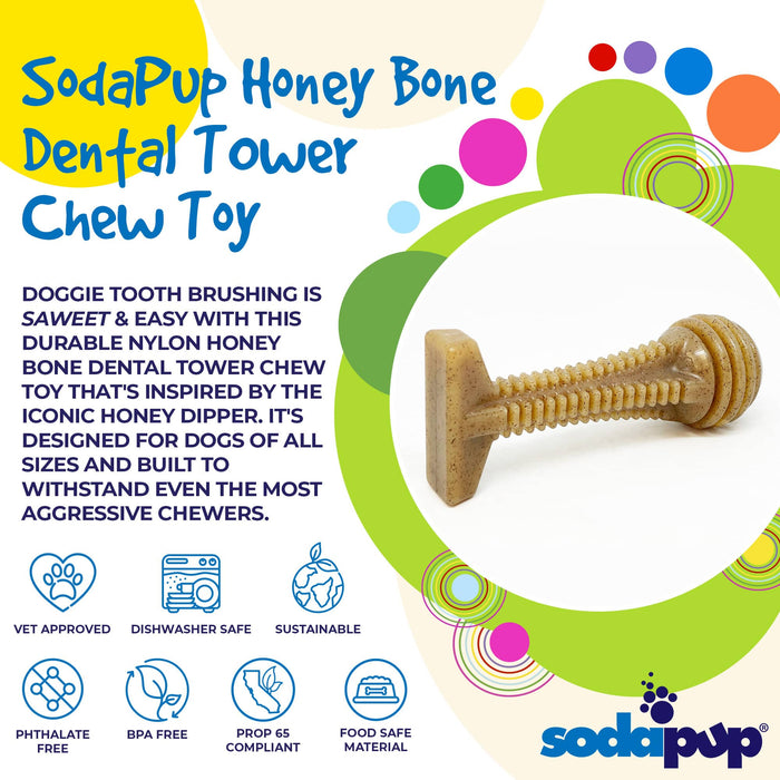 SodaPup Honey Bone  Dental Tower eChew Ultra Durable Nylon Dog Chew Toy - original