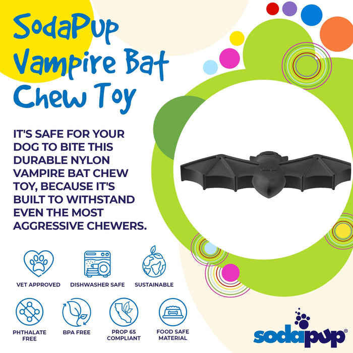 SodaPup Vampire Bat Ultra Durable Nylon Dog Chew Toy for Aggressive Chewers- Black