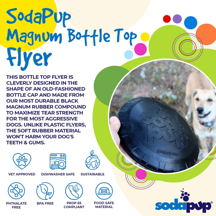 SodaPup Magnum Bottle Top Flyer Ultra Durable Rubber Retrieving Frisbee - Large - Black