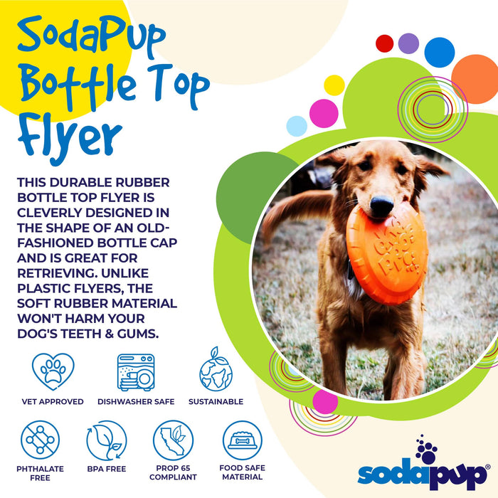 SodaPup Bottle Top Flyer Durable Rubber Retrieving Frisbee - Orange