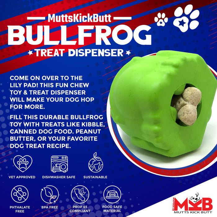 Mutts Kick Butt Bull Frog eDispenser Durable Rubber Chew Toy & Treat Dispenser - Large