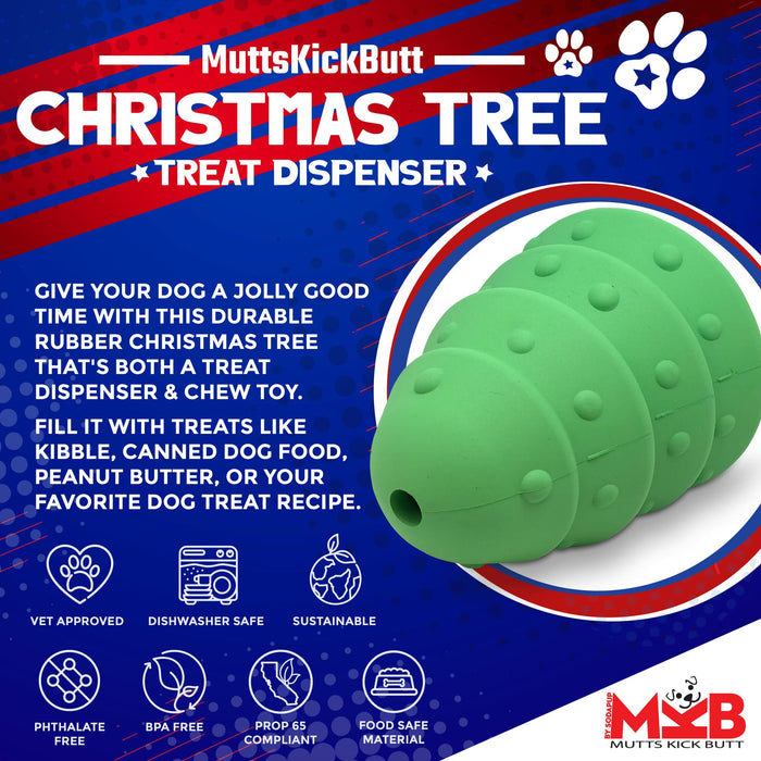 Mutts Kiclk Butt Christmas Tree eDispenser Durable Rubber Chew Toy & Treat Dispenser
