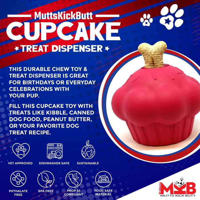 Mutts Kick Butt Cupcake eDispenser Durable Rubber Chew Toy & Treat Dispenser