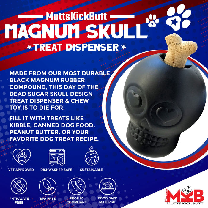 Mutts Kick ButtMagnum Sugar Skull eDispenser Ultra-Durable Chew Toy & Treat Dispenser - Black