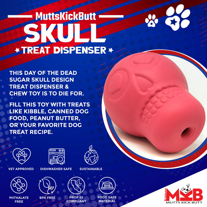 Mutts Kick Butt Sugar Skull eDispenser Durable Rubber Chew Toy & Treat Dispenser