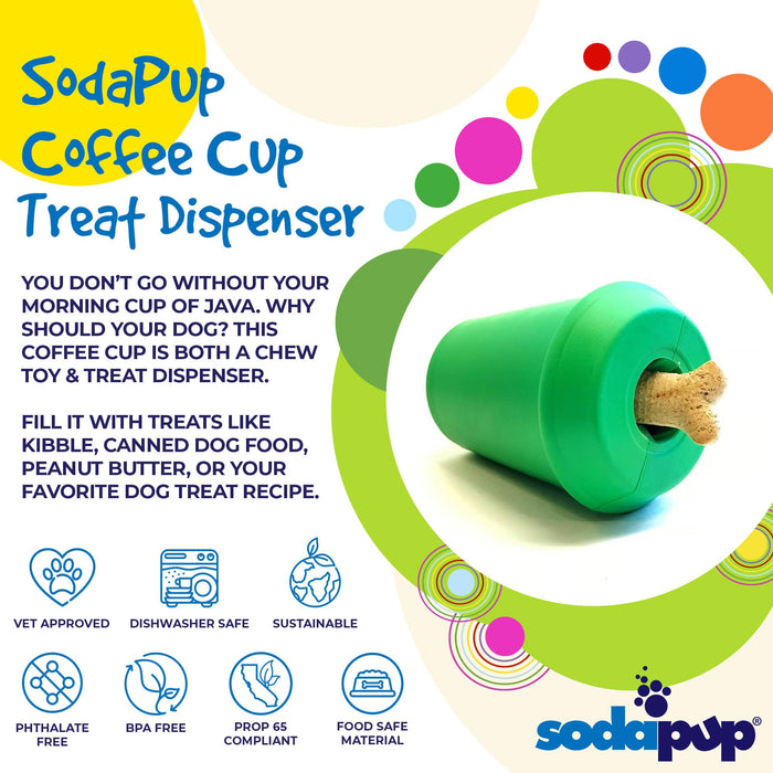SodaPup Coffee Cup eDispener Durable Rubber Chew Toy and Treat Dispenser
