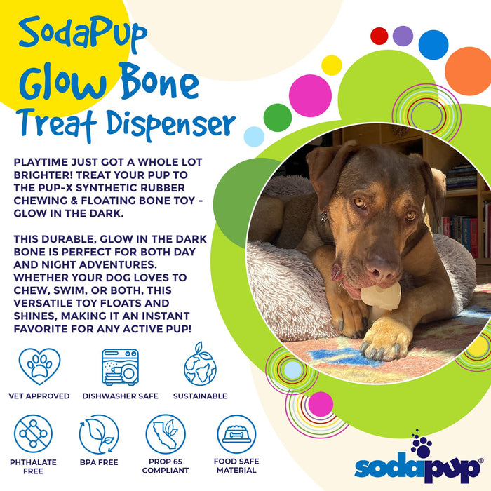 SodaPup PUP-X Synthetic Rubber Chewing & Floating Bone Toy - Glow in the Dark