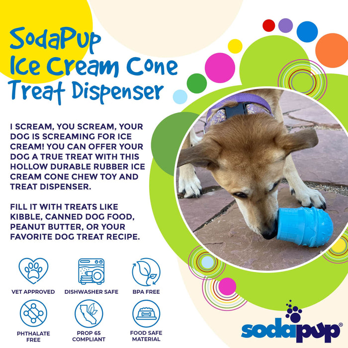 SodaPup Ice Cream Cone Durable PUP-X Rubber eDispenser Chew Toy and Treat Dispenser
