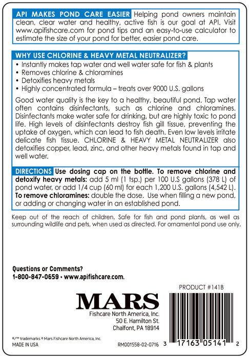 API Pond Chlorine & Heavy Metal Neutralizer 16 fl. oz