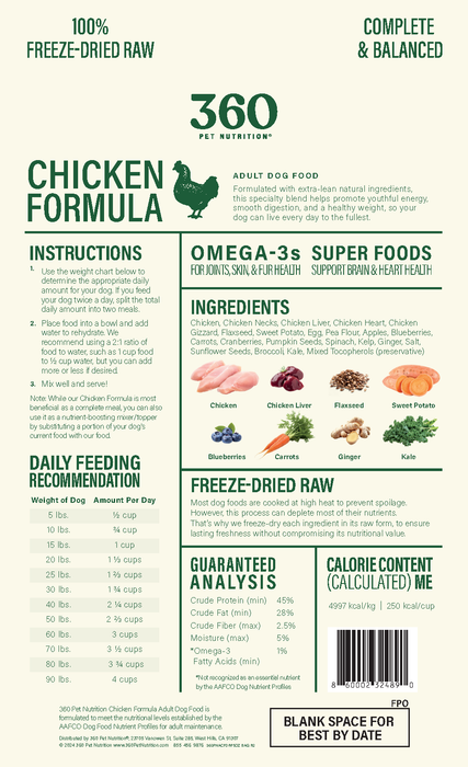 360 Pet Nutrition Chicken Freeze Dried Raw Formula 5oz
