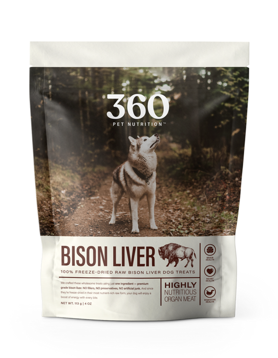 360 Pet Nutrition Bison Liver 100% Freeze Dried Raw Treats for Dogs