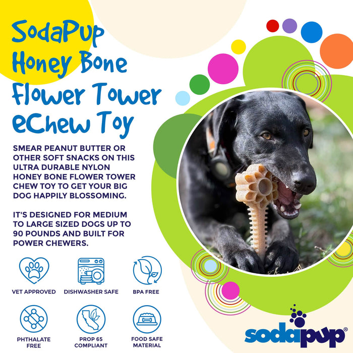 SodaPup Honey Bone Dental Flower Tower eChew Ultra Durable Nylon Dog Chew Toy - XL