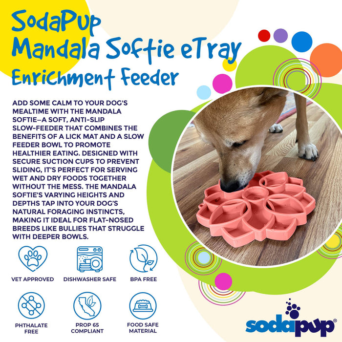 SodaPup Mandala Softie eTray Enrichment Shallow Slow Feeder Dog Bowl with Suction Cups