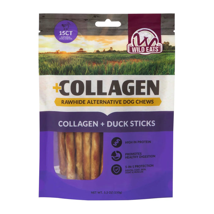 Wild Eats Duck Flavor Collagen Long Lasting Dog Chew Sticks 15 CT