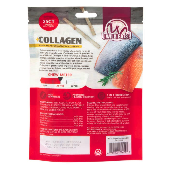 Wild Eats salmon Flavor Collagen Long Lasting Dog Chew Sticks (Pack of 25)