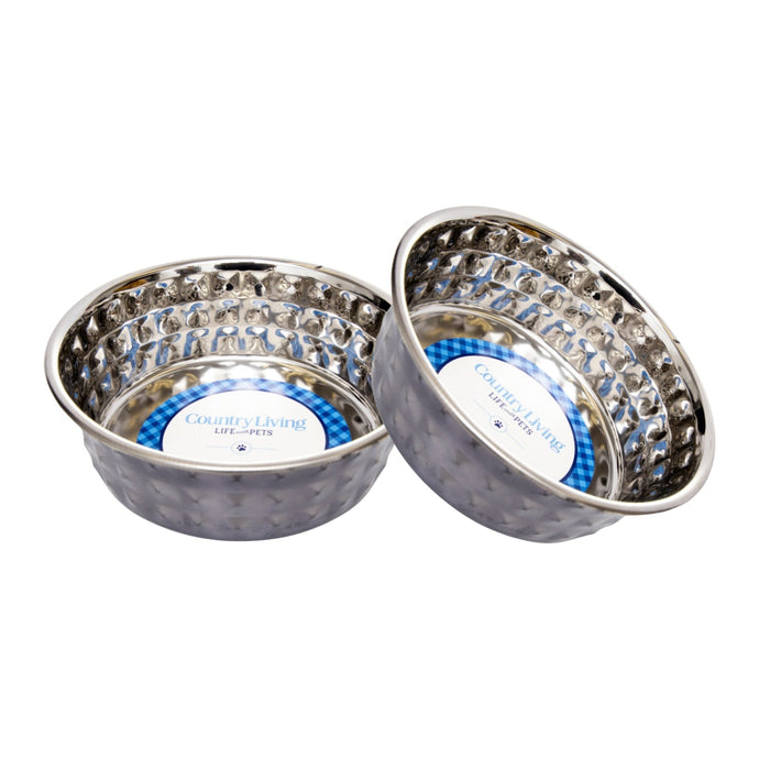 Country Living Set of 2 Hammered Stainless Steel Dog Bowls – Black Pearl