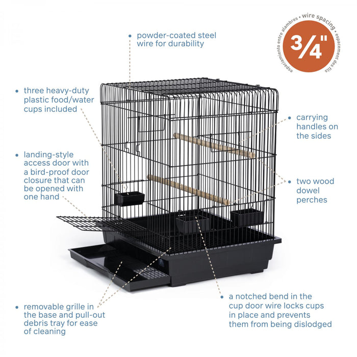 Prevue Pet Products Square Roof Parrot Bird Cage, Black