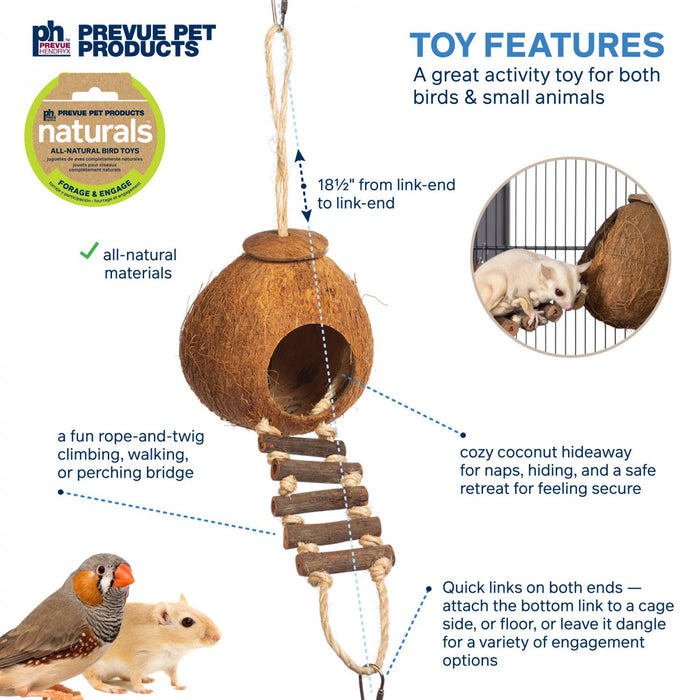 Prevue Pet Products Naturals Coco Hideaway w/Bird Ladder Bird Toy
