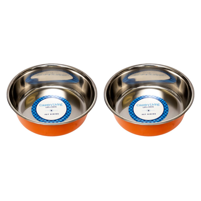 Country Living Set of 2 Heavy Gauge Stainless Steel Dog Bowls - Perfect for Food & Water