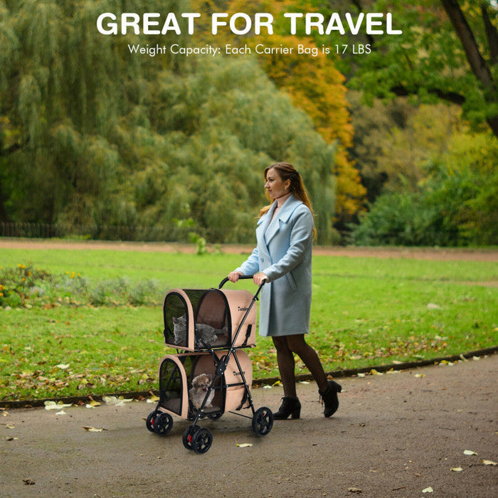 Furr Baby Gifts 4-in-1 Double Pet Stroller with Detachable Carrier and Travel Carriage