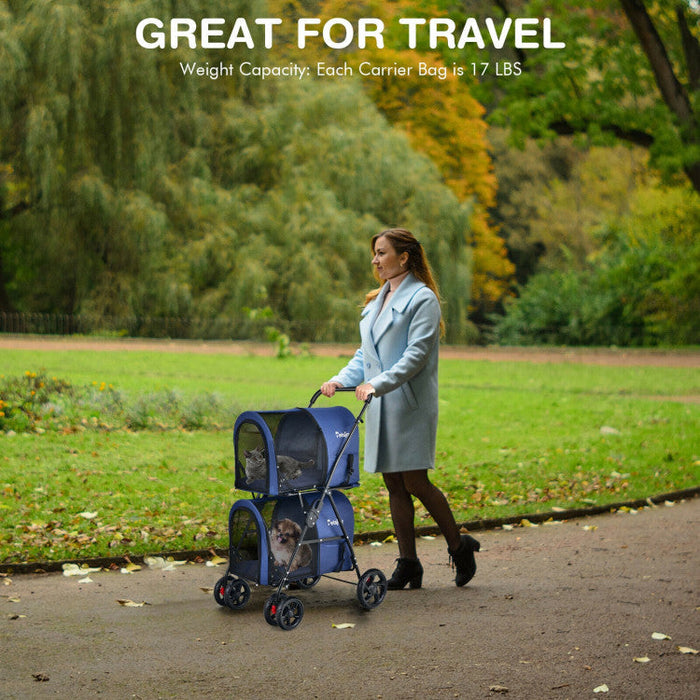 Furr Baby Gifts 4-in-1 Double Pet Stroller with Detachable Carrier and Travel Carriage